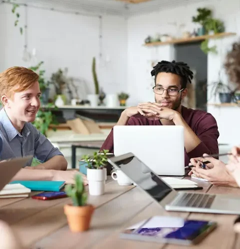 A diverse group of people in a modern office